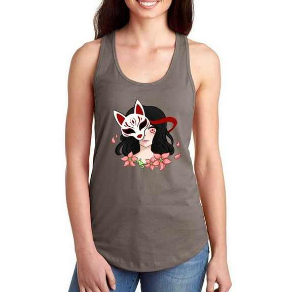 Girl With Fox Spirit Mask Racerback Tank Women -Smartprints Designs, Female Medium
