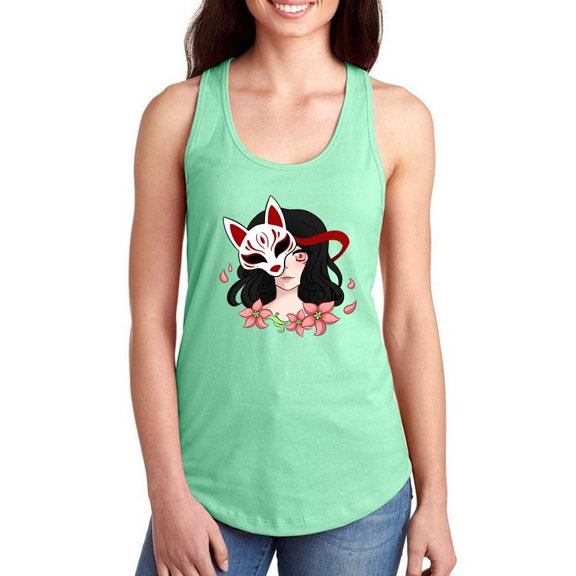 Girl With Fox Spirit Mask Racerback Tank Women -Smartprints Designs, Female Medium