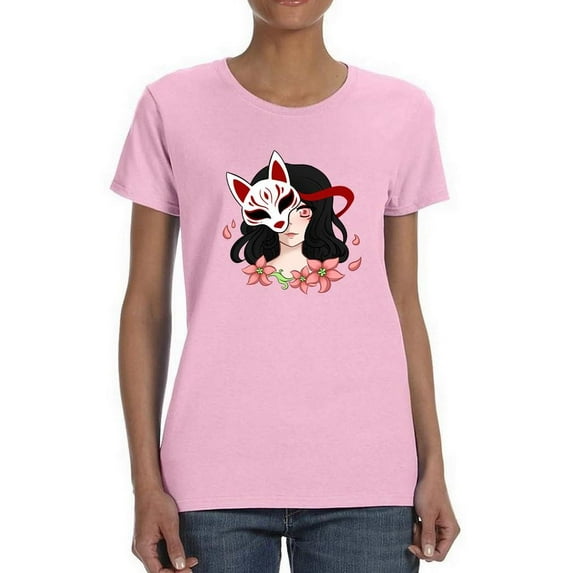 Girl With Fox Spirit Mask T-Shirt Women -Smartprints Designs, Female 4X-Large