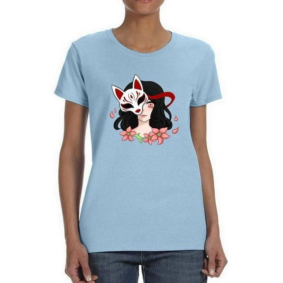 Girl With Fox Spirit Mask T-Shirt Women -Smartprints Designs, Female Small