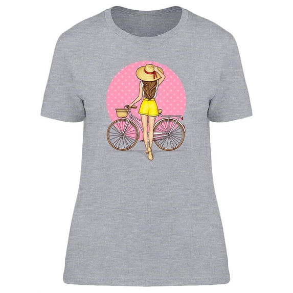 Girl With Long Hair And Bicycle T-Shirt Women -Image by Shutterstock, Female Medium