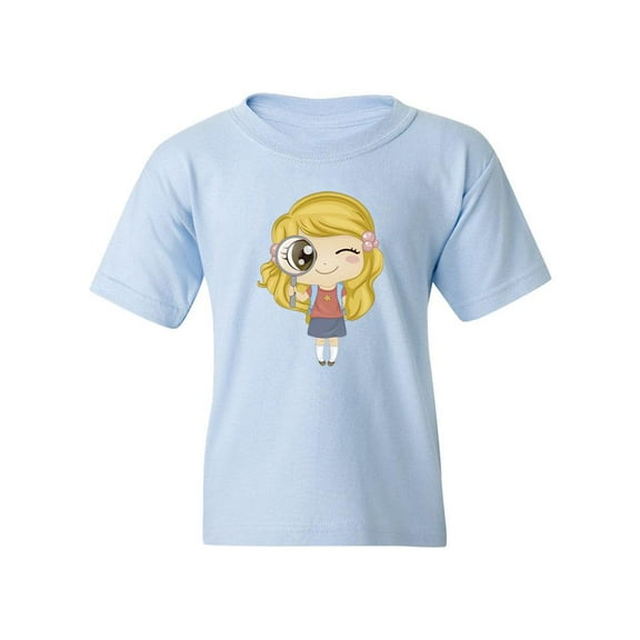 Girl With Magnifying Glass T-Shirt Juniors -Image by Shutterstock,  Medium