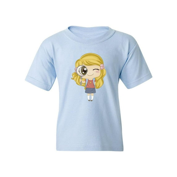 Girl With Magnifying Glass T-Shirt Juniors -Image by Shutterstock, x-Small