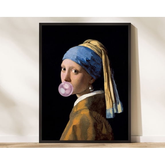 Girl With Pearl Earring Bubble Gum Wall Art Print, Unframed Paper Poster 24x36in
