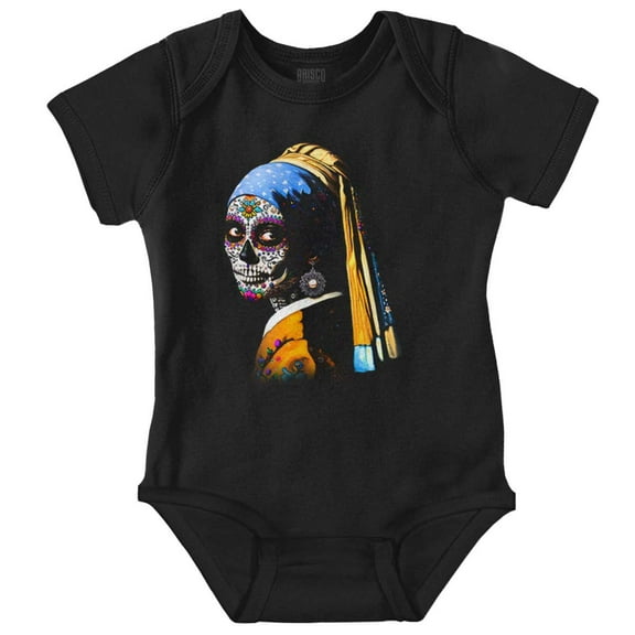 Girl With Pearl Earring Candy Skull Romper Boys or Girls Infant Baby Brisco Brands 24M