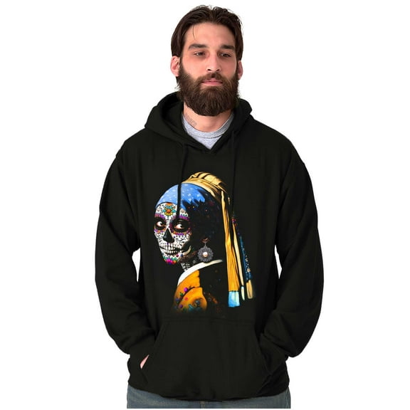 Girl With Pearl Earring Candy Skull Unisex Plus Fleece Graphic Hoodie Brisco Brands 4X