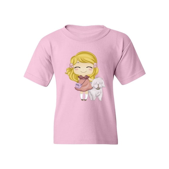 Girl With Pet Dog T-Shirt Juniors -Image by Shutterstock,  x-Small