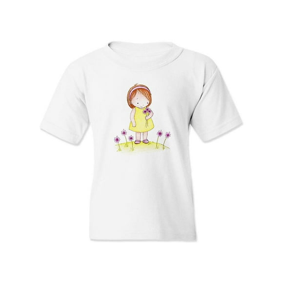 Girl With Pink Flowers T-Shirt Juniors -Image by Shutterstock,  Large