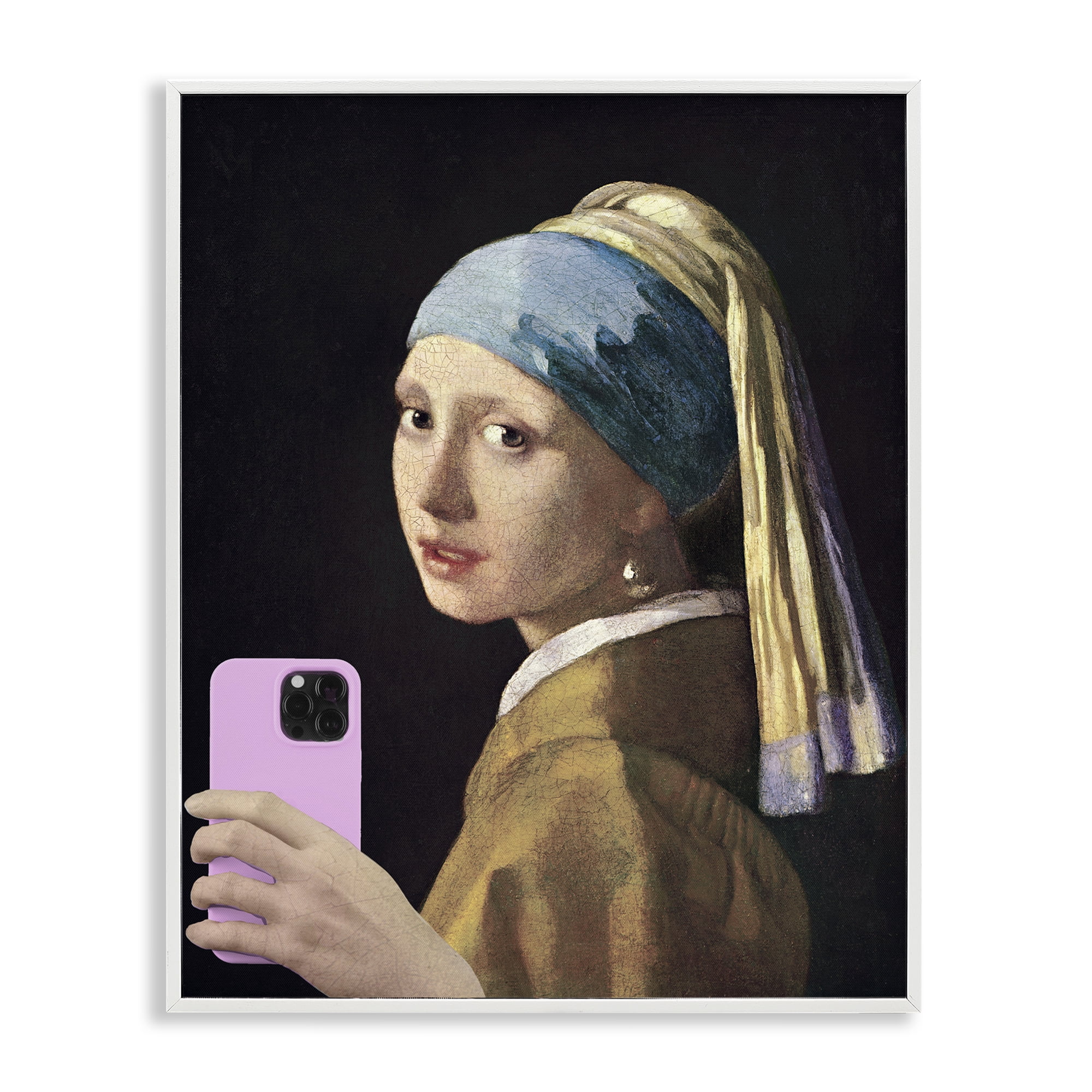 Girl With Pink Phone Funny White Framed Giclee Art, design by Masters Redux