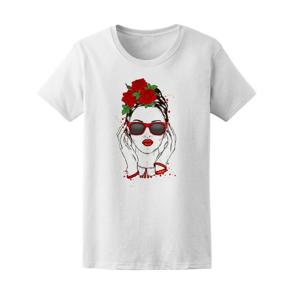 Girl With Roses And Glasses T-Shirt Women -Image by Shutterstock, Female Large