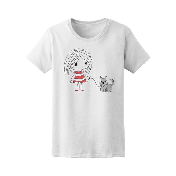 Girl With Schnauzer Dog Sketch T-Shirt Women -Image by Shutterstock, Female Medium
