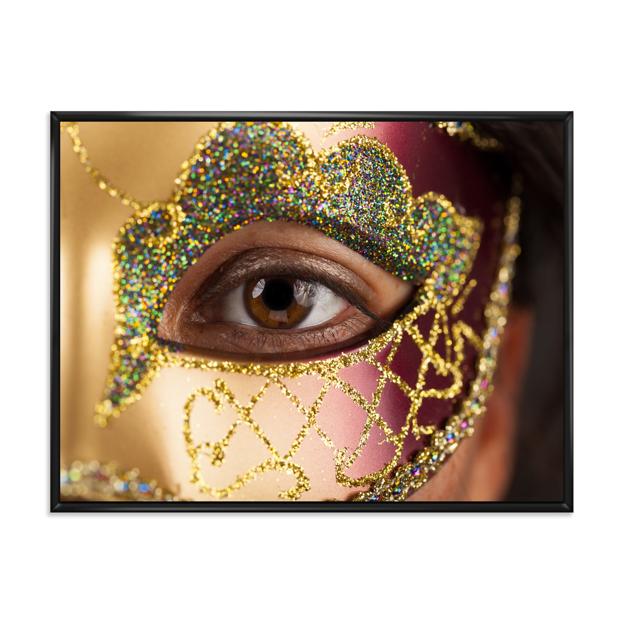 Girl With Venetian Mask 32 in x 16 in Framed Photography Canvas Art Print, by Designart