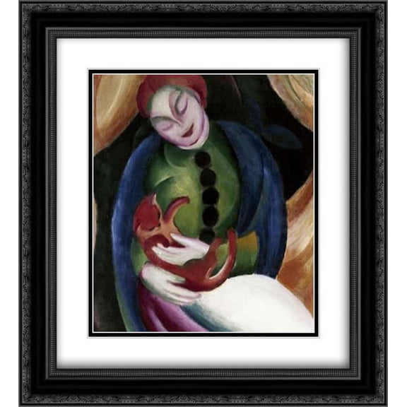 Girl With a Cat 2x Matted 20x22 Black Ornate Framed Art Print by Marc, Franz
