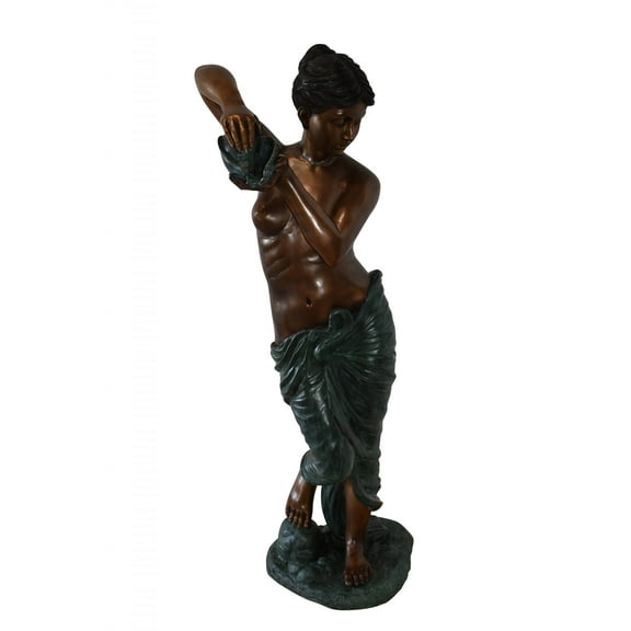 Girl With a Shell Fountain Bronze Statue Size: 18" x 19" x 52"H