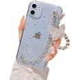 thumbnail image 1 of Girl Women Beautiful Gold Foil Goldleaf Transparent TPU Phone Case +Metal Bracelet Chain +Butterfly Lanyard, for iPhone 12 Mini, Full Protection (Scratch-Resistant &Shockproof) -Silver, 1 of 9