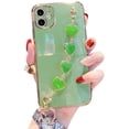 thumbnail image 1 of Girl Women Gold Electroplated Outlines with TPU Back Shell Phone Case + Hearts Chain, Compatible with iPhone 14, Full Body Protection (Scratch-resistant & Shockproof) - Green, 1 of 7
