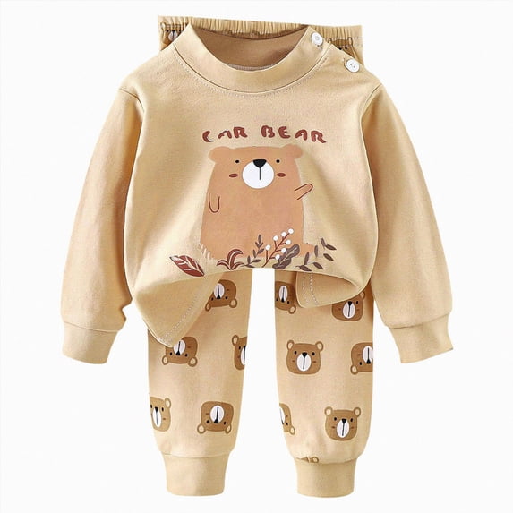 Girl & Women's Cotton Pajamas Set Long Sleeve Sleepwear Nightwear Soft Pjs Sets 6-12 Months 12-24 Months 2t 3t 4t 5t 6t 7t 8t 9t Children(Beige,3-6 Months)