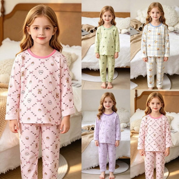 Girl & Women's Cotton Pajamas Set Long Sleeve Sleepwear Nightwear Soft Pjs Sets,breathable 6-12 Months 12-24 Months 2t 3t 4t 5t 6t 7t 8t 9t Children Green 12-18 Months