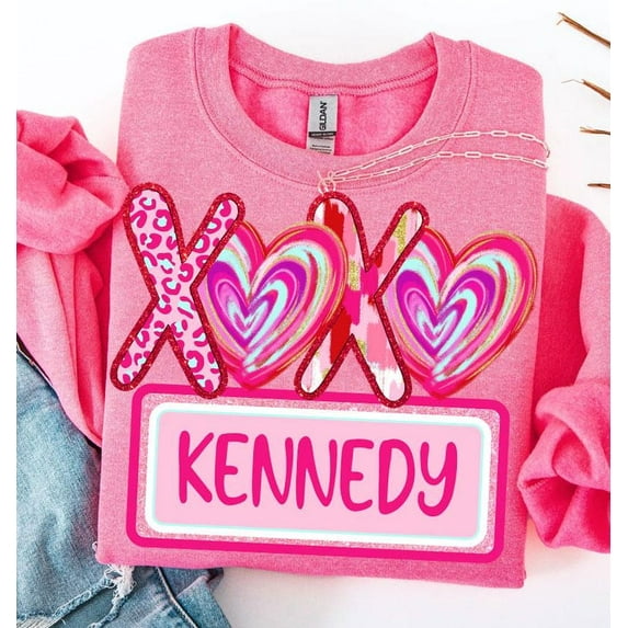 Girl XOXO Valentine Sweatshirt, Heart Valentines Day Pullover, Cute Girly Pink Sweatshirt