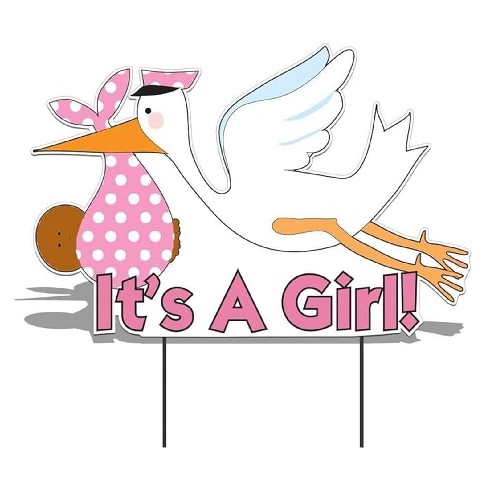It's a Girl Yard Sign - Stork Lawn Decoration, Baby Announcement Outdoor Sign (Dark Skin Tone) - New Baby Reveal, Gender Reveal, Welcome Baby Girl, Party Decorations