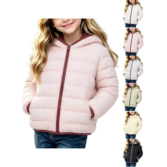 Girl Zip up Jacket Zaewscy Girls Hooded Lightweight Puffer Jacket Full Zip Quilted Warm Casual Outerwear Coat Pink 5-6Years