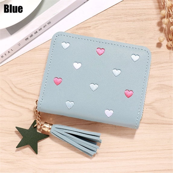 Girl Zipper Tassel Pu Leather Short Wallet Small Wallet Coin Purse BLUE
