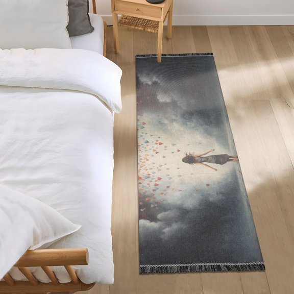 Girl and Floating Hearts Runner Area Rug 2x6 Soft Non-Slip Washable Bedside Carpet for Hallway Bedroom Living Room Home Decor