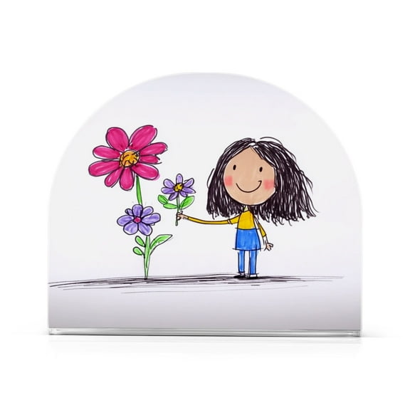 Girl and Flowers Thick U Shape Acrylic Napkin Holder Non Slip Space Saving for Kitchen