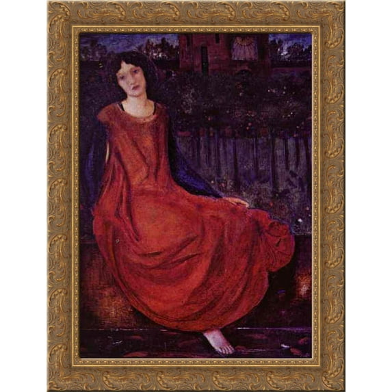 Girl and Goldfish 24x18 Gold Ornate Wood Framed Canvas Art by Edward Burne-Jones
