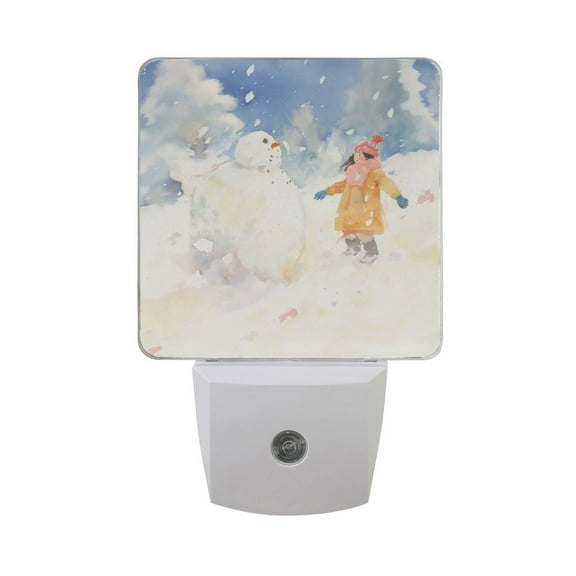 Girl and Snowman Night Light 2 Pack LED Nightlight Plug into Wall Dusk to Dawn Sensor Soft White