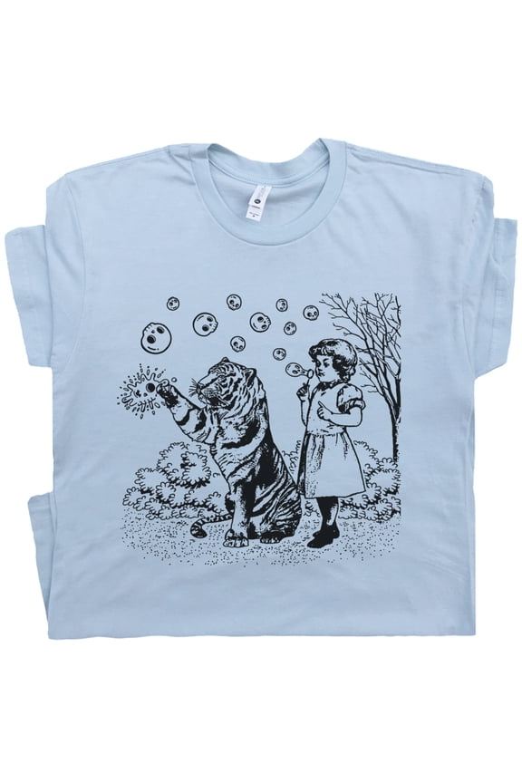 Girl and Tiger T Shirt Weird Unusual Occult Cute Shirts for Women Men Ladies Cool Vintage Retro Circus Graphic Quirky Novelty Tee
