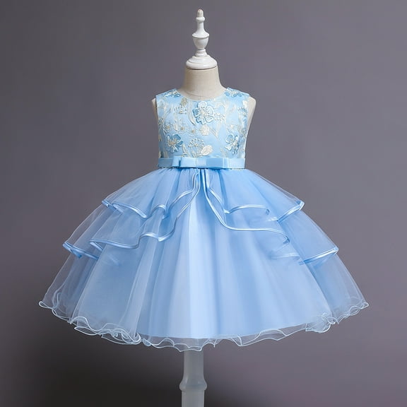 Girl blue gown dress with ruffle for wedding, pageant, graduation, birthday ages 7 years old.rs old.