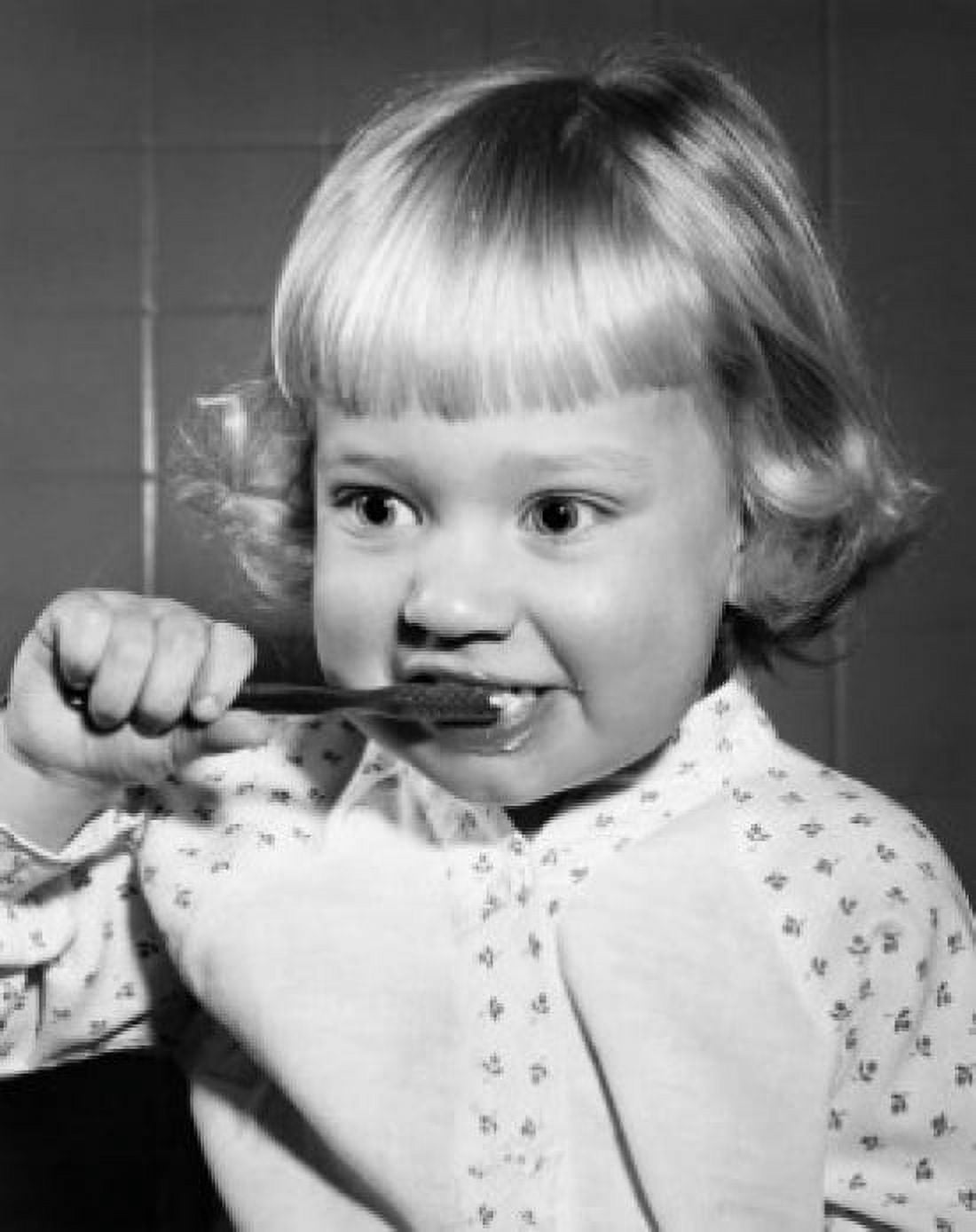 Girl brushing teeth Canvas Art - (18 x 24)