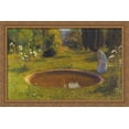 thumbnail image 1 of Girl by a Fountain 40x26 Large Gold Ornate Wood Framed Canvas Art by Henri Martin, 1 of 2
