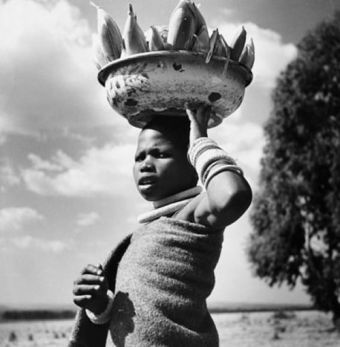 Girl carrying corn and melons in a tub South Africa Canvas Art - (18 x 24)