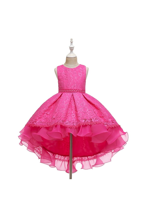 Girl fuchsia dress without sleeve for wedding, pageant, graduation, birthday ages 5-13 years old.