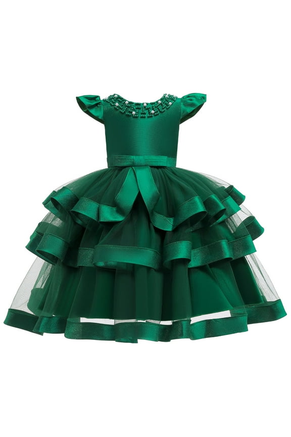 Girl green ruffle dress for wedding, pageant, graduation, birthday ages 6M-1 years old.