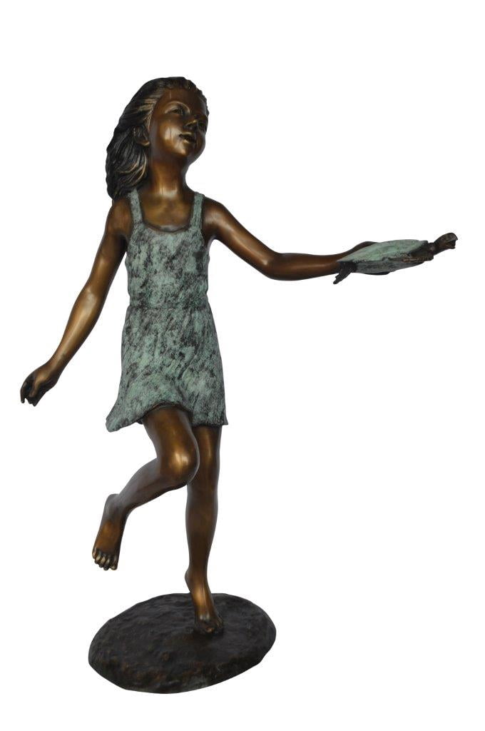Nifao Outdoor Fountain Statue Bronze Girl Holding Turtle Garden Patio Water Feature – Garden Outdoor Decor Sculpture, 26"L x 19"W x 37"H