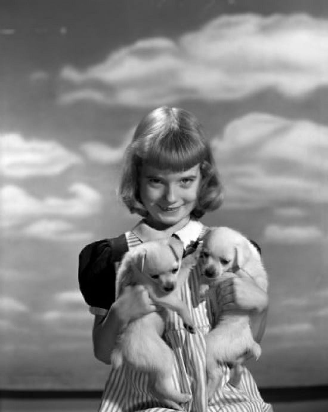 Girl holding two pappies and looking at camera Canvas Art - (18 x 24)