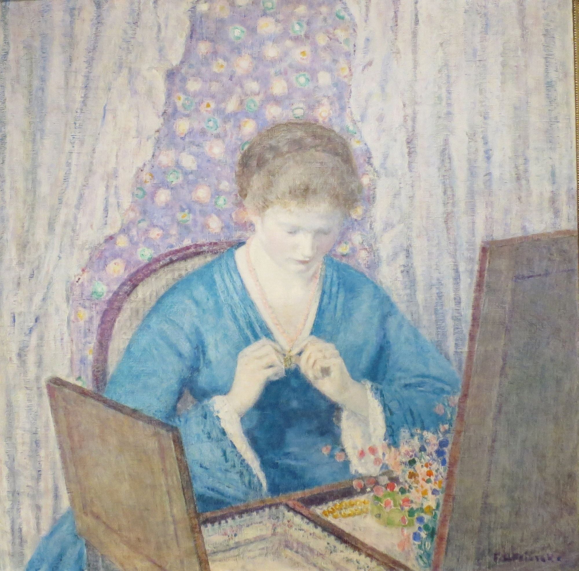Girl in Blue c1918 Canvas Art - Frederick C Frieseke (24 x 36)