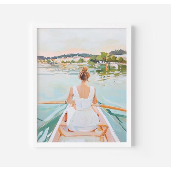 Girl in Canoe Lake Art Poster Coastal Paddle Poster , for Adventurer, Unframed Poster Size 24x36 F03.1.19l623