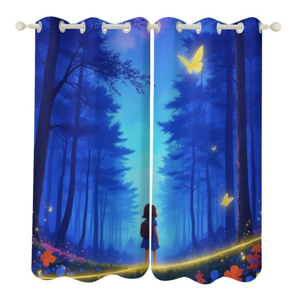 Girl in Enchanted Forest Blackout Window Curtains for Bedroom Living Room Kicthen High Shading 2 Panels