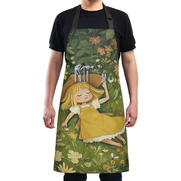 Girl in Flowers Chef Kitchen Apron with Pockets for Women Waterproof Aprons for Cooking Baking