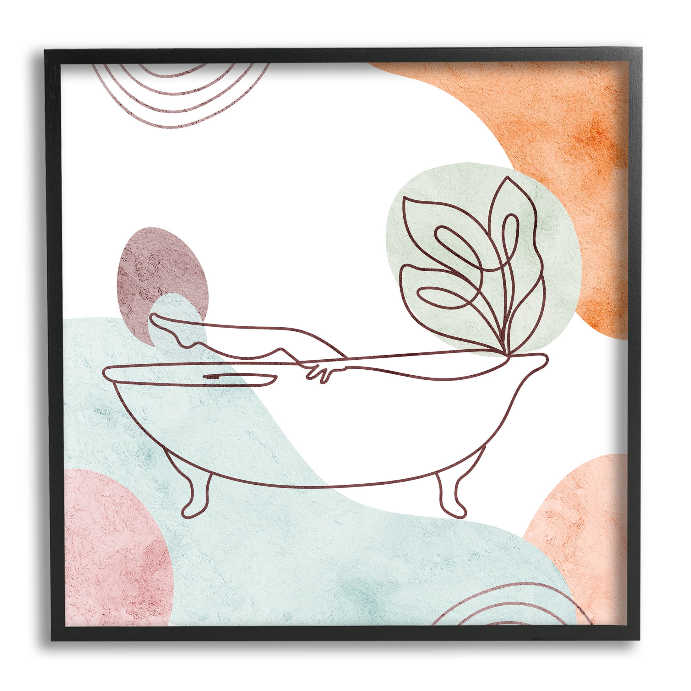 Girl in Tub Floral Geometric Shapes Botanical & Floral Graphic Art Black Framed Art Print Wall Art