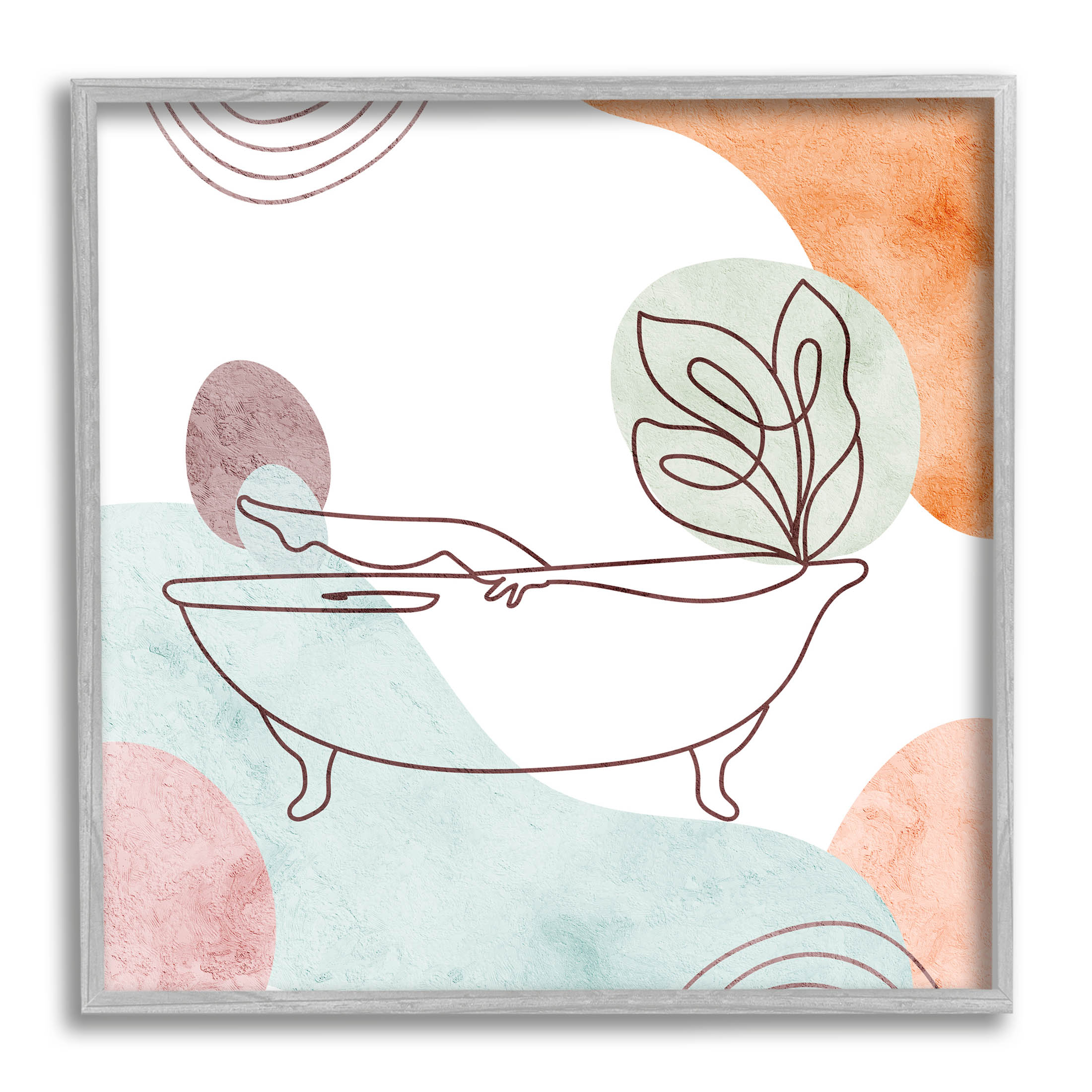 Girl in Tub Floral Geometric Shapes Botanical & Floral Graphic Art Gray Framed Art Print Wall Art