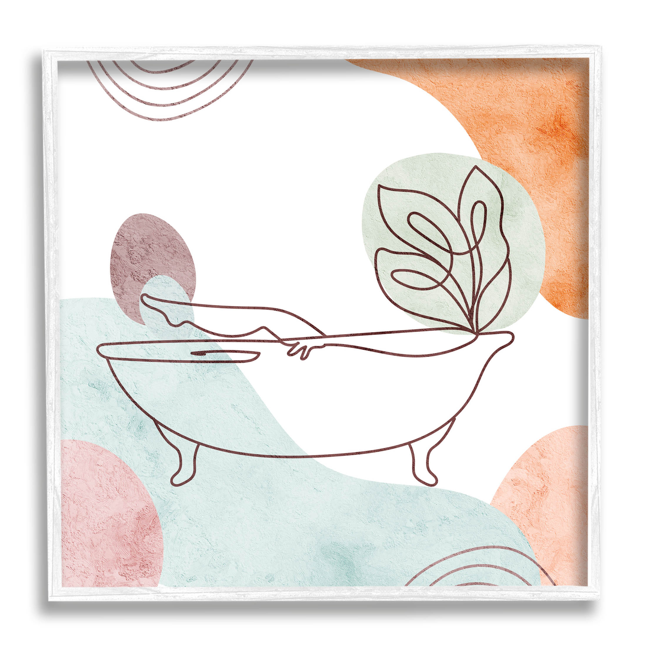 Girl in Tub Floral Geometric Shapes Botanical & Floral Graphic Art White Framed Art Print Wall Art