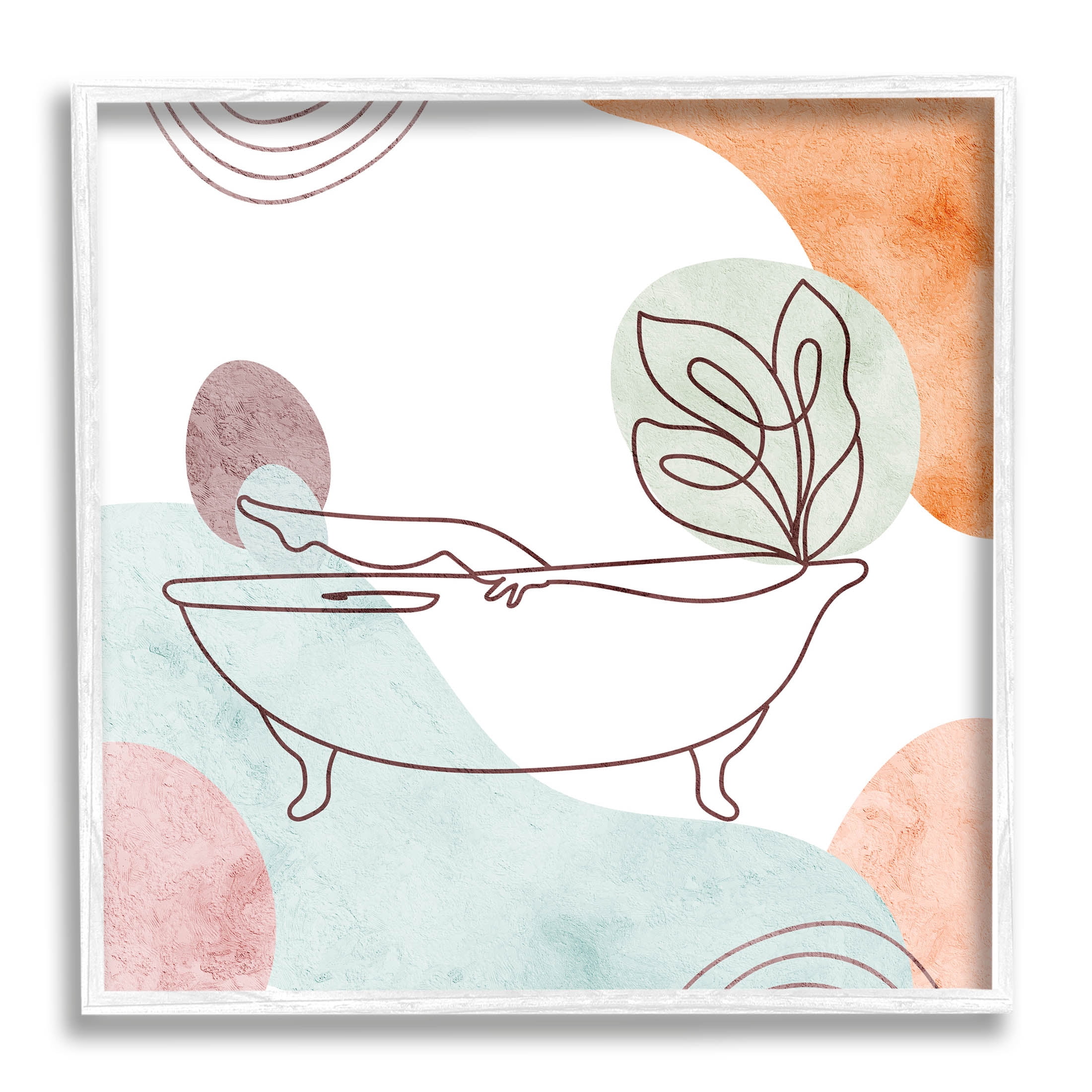 Girl in Tub Floral Geometric Shapes Botanical & Floral Graphic Art White Framed Art Print Wall Art