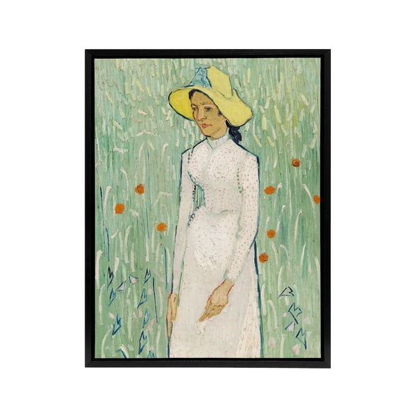 Girl in White Floral Portrait Van Gogh Vintage Framed Canvas Wall Art 12X16"