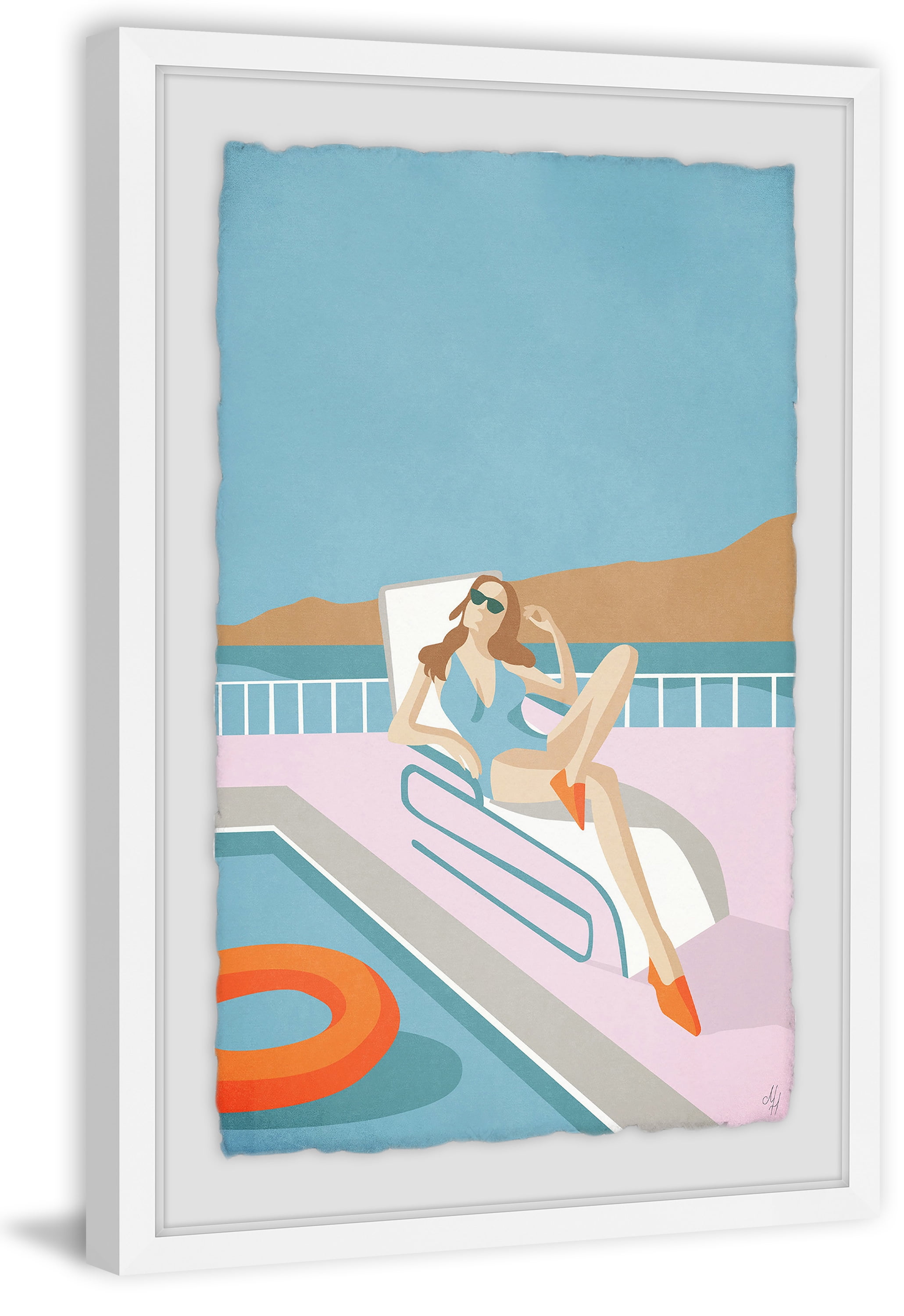 Girl in a Blue Swimsuit Framed Painting Print