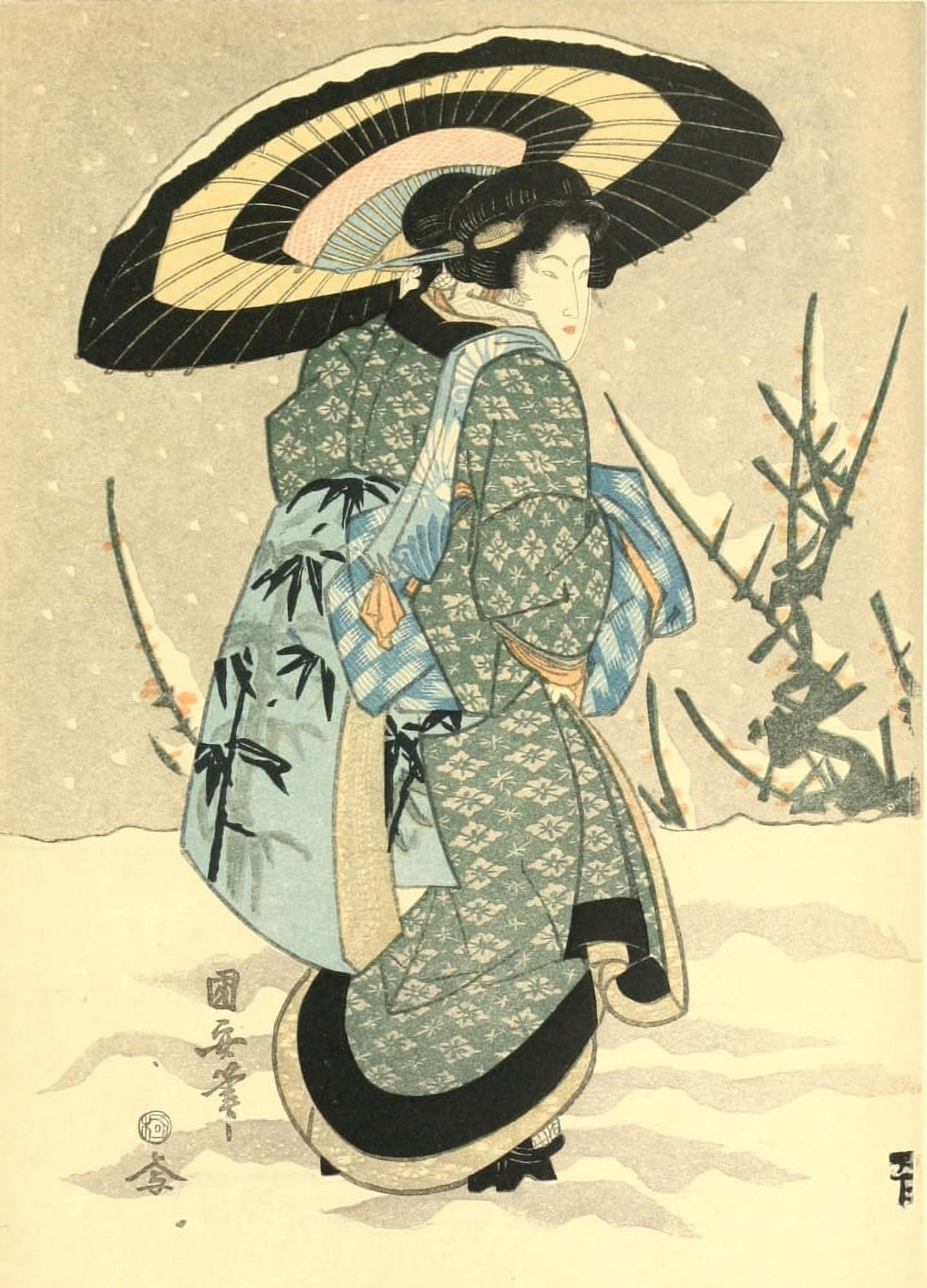 Girl in a snowstorm The Studio 1908 Canvas Art - Utagawa Kuniyasu (18 x 24)
